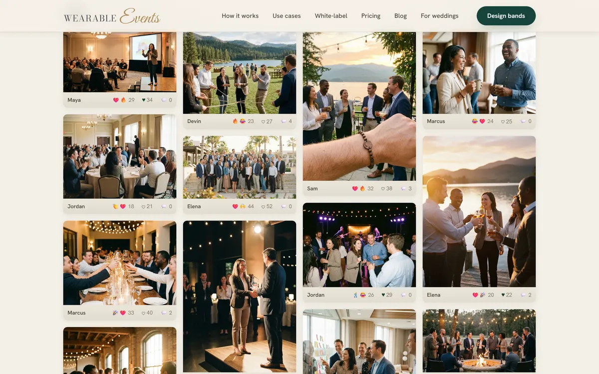 The shared event album — a grid of attendee photos with reactions